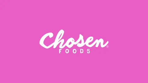 Logo for Chosen Foods against a pink background.