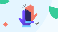 Two hands giving a high-five. One hand is purple. The other hand is orange. The space where the hands meet combines the two colors.