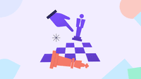 An illustration of a hand moving a chess piece across a chess board.
