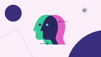 An illustration of two heads overlapping. One head is green, the other head is pink. The areas that overlap are dark purple. The effect is like a venn diagram.