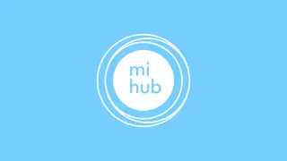 Logo for Mi Hub against a light blue background