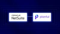 Oracle NetSuite and Planful's logos against a dark purple background.