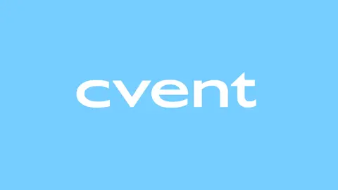 Cvent logo against a sky blue background.